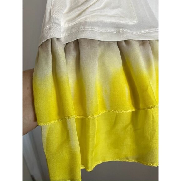 Logo Top M Yellow Tunic Ombre Tie Dye Ruffle Sporty Feminine 80s Hippie Indie - Picture 6 of 10
